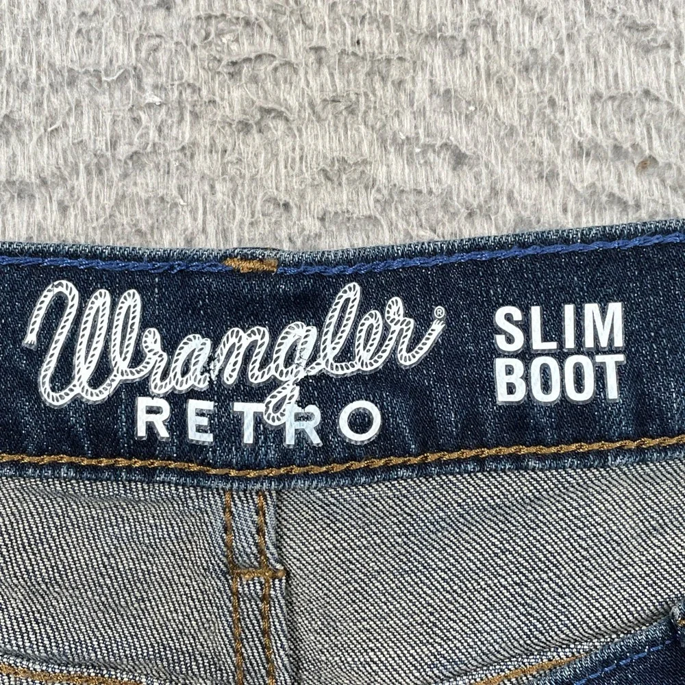 Wrangler Jeans Mens 40x32 Blue Retro Slim Boot Denim Workwear Casual Comfort